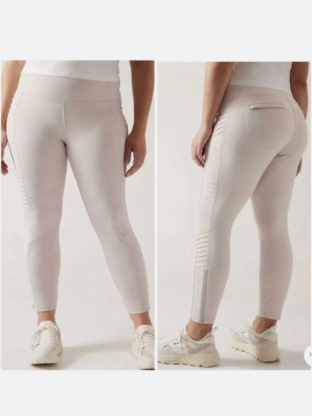 Athleta XL Moto Women's Delancey Textured  Legging Braiden Cream With Pockets
